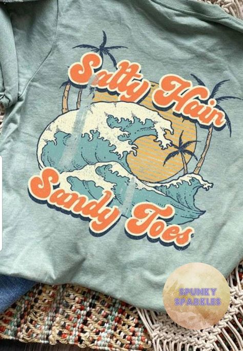 Salty hair and Sandy Toes T-Shirt, Womens Shirt, Beach Shirt, Beach Vibes, Vacay Shirt, Summer Shirt, Ocean Shirt, Beach,  Vintage Beach Salty Hair and Sandy Toes beach shirt is super cute-perfect for the beach! Super fun and cute!  Available on a soft unisex tee.  This is dusty blue in the listing pic but as always you can choose your favorite shirt color.  Color and size chart are in the 4th and 5th listing pictures. Soft unisex tees are a little big for ladies sizing.  I usually recommend if Beach Tshirt Designs, Beach Shirt Design, Ocean Shirt, Beach Vintage, Beach Tee, Salty Hair, Cute Shirt Designs, Baseball Mom Shirts, Womens Shirt