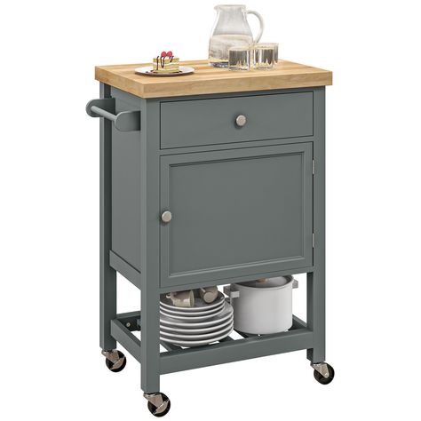 PRICES MAY VARY. Versatile Storage: Our kitchen cart includes a drawer, an enclosed cabinet, and a bottom open shelf with a towel rack. This provides a multifunctional storage solution for small home accessories, kitchen utensils, and food supplies. Simple design: This butcher block cart features an elegant minimalist white color, making it suitable for many interior styles. Round silver drawer handles are also included. Sturdy Material: Our kitchen island on wheels is built with durable rubberwood and fitted with sturdy paneling for lasting daily use. Easy Mobility: This small kitchen cart has 4 caster wheels to move it easily around the kitchen. Use the attached towel rack, and suddenly, you have a transport handle. When you're there, two brakes hold it in place. Kitchen Island Cart Dime Kitchen Cart Ideas, Appliance Pantry, Small Kitchen Cart, Utility Kitchen, Kitchen Island Trolley, Mobile Kitchen Island, Cabinet Gray, Rolling Kitchen Cart, Kitchen Island On Wheels