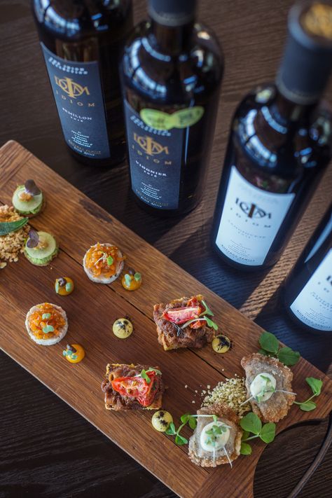 4 canapés paired with Idiom Semillon; Idiom Viognier; Idiom Sangiovese; Idiom Zinfandel (Primitivo) Semillon, Zinfandel, Table Decorations, Wine