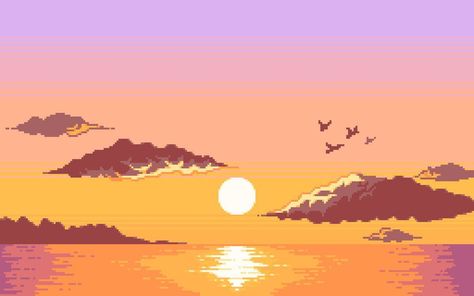 Pixel Art Background Landscapes, Sunset Pixel Art, Pixel Beach, Pixel Art Landscape, Sunset Palette, Sunrise Wallpaper, Pixel Art Background, Arte 8 Bits, Cool Pixel Art