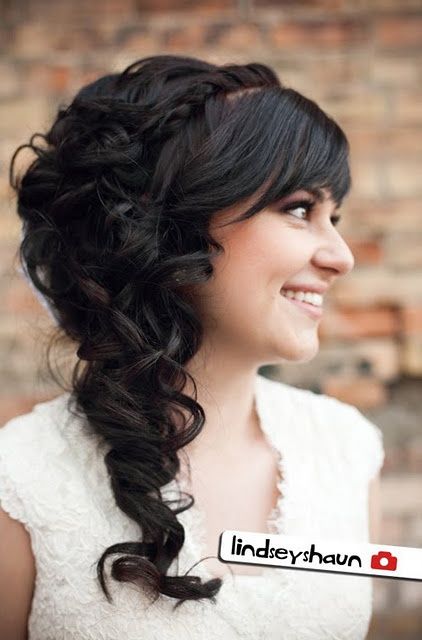 What if you do a side half updo? Swept Fringe, Side Hairstyle, Updo Bridal, Side Curls, Unique Wedding Hairstyles, Wavy Wedding Hair, Prom Hairstyle, Side Hair, Side Hairstyles