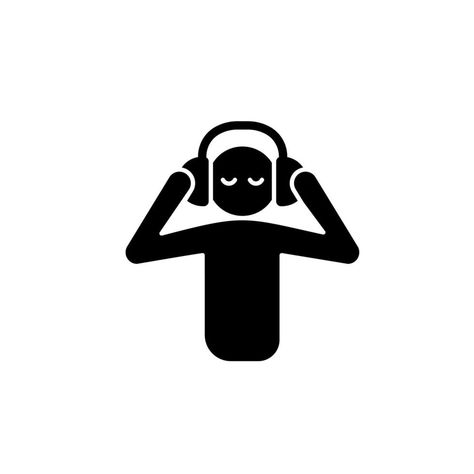 Listen to music black glyph icon. Person listening music with headphones. Human taking break from work. Getting pleasure from music. Silhouette symbol on white space. Vector isolated illustration Cartoons With Headphones, Black And White Music Icon, Listening To Music Icon, Listening To Music Illustration, Person With Headphones, Headphones Icon, Music Profile, El Elyon, Music With Headphones