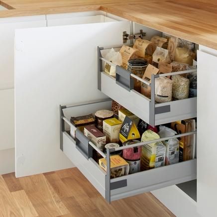 Deep Internal Storage Drawer | Kitchen Storage Solutions | Howdens Joinery Modular Kitchen Cabinets, Kitchen Accessories Storage, Kitchen Modular, Space Saving Kitchen, Kitchen Pantry Design, Kitchen Accessories Decor, Kitchen Storage Solutions, Kitchen Design Decor, Kitchen Room Design