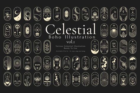 Boho Celestial Illustration Vol.1, Objects ft. art & magic - Envato Elements Celestial Illustration, Vintage Concept, Menu Design Inspiration, Boho Celestial, Bohemian Elements, Boho Tattoos, Elemental Magic, Modern Serif Fonts, Art Magic