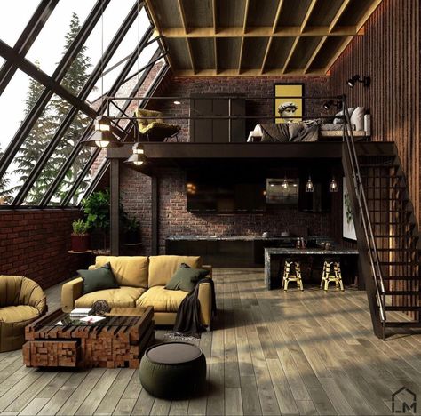 Loft Room Decor, Modern Industrial Loft, Industrial Loft Design, Chic Loft, Loft House Design, Industrial Home Design, House Loft, Industrial Home, Loft Interiors