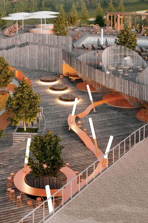 Public Park Design Plan, Urban Park Public Spaces, Public Park Landscape, Small Park Design, Landscape Park Design, Pocket Park Design, Urban Park Design, Park Design Ideas, Park Landscape Design