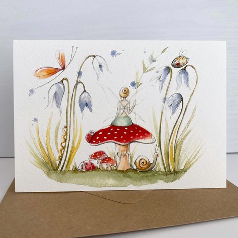 This fairy and toadstool illustration is now available in my Etsy shop on fine art paper size A6 - perfect for popping into a frame. The square version on hammered card is also still available too 🍄🍄. #thesketchydormouse #fairycore #fairy #toadstool #art #artcard #artcards #fineartprints #fineartprint #greetingscards #greetingscarddesign #whimsicalart #watercolour #watercolourart #illustration #watercolourillustration #etsy Toadstool Art, Granddaughters Birthday, Bee Birthday Cards, Woodland Animal Art, Whimsical Fairy, Birthday Card For Her, Fairy Illustration, Landscape Horizontal, Watercolour Illustration