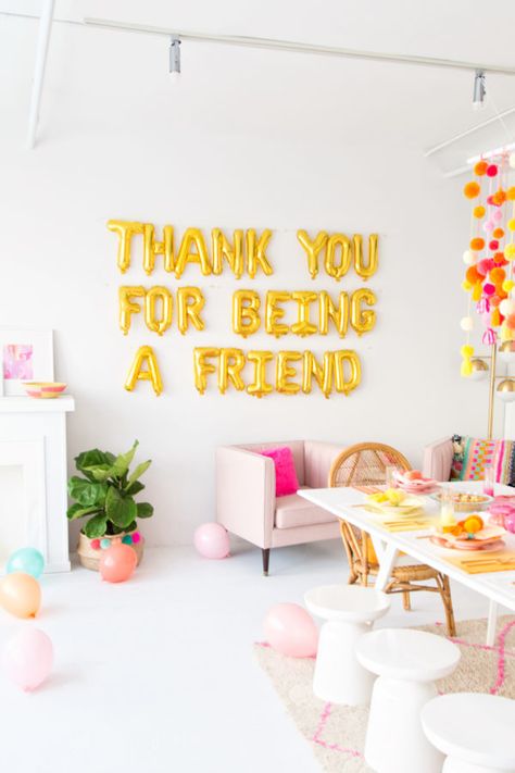 Thank You For Being A Friend: A Pom Pom Filled Friendsgiving Brunch Friends, Golden Girls Theme, Golden Birthday Parties, Friendsgiving Decorations, Being A Friend, Thank You Party, Girls Brunch, Friendsgiving Party, Studio Diy