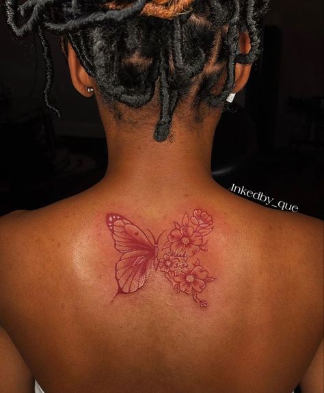 Tattoo Ideas Female Butterflies, Red Tattoos For Women Brown Skin, Pink Tattoo On Brown Skin, Palm Size Tattoos Ideas For Women, Female Ankle Tattoos, Small Dope Tattoos, Side Tattoos Women, Medium Tattoos, Tattoo 2023