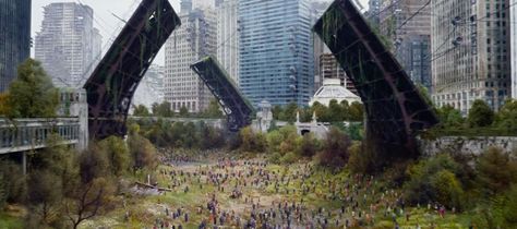 "Insurgent" closing scene. Insurgent Movie, Divergent Book, Divergent Trilogy, Veronica Roth, Divergent Series, Architecture Books, Chicago River, Make A Person, Insurgent