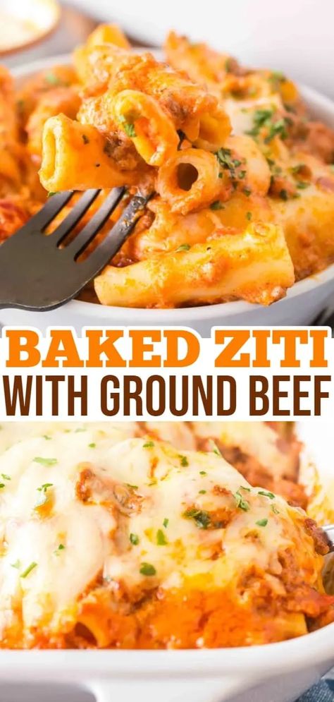 Baked Ziti with Ground Beef Ziti With Ground Beef, Baked Ziti With Ground Beef, Baked Pasta Recipe, Ground Beef Pasta Recipes, Spaghetti With Ground Beef, Beef Pasta Recipes, Easy Baked Ziti, Ziti Recipe, Ground Beef Casserole Recipes