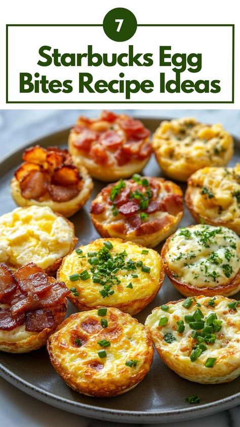 Savor the taste of Starbucks at home with these delicious egg bites recipe ideas. From classic bacon and gruyere to veggie-packed options, find easy-to-follow recipes that bring café flavors to your kitchen. Perfect for meal prepping or a quick breakfast, these Starbucks-inspired egg bites will satisfy your cravings. Explore all the recipes now and start cooking your favorite flavors today! Egg Bites Flavors, Sous Vide Egg Bites Recipe, Recipe For Starbucks Egg Bites, Egg Bites Ideas, Eggbites Starbucks Recipe, Egg Bites Starbucks Recipe, Starbucks Copycat Egg Bite Recipes, Starbucks Bacon Egg Bites Recipe, Starbucks Food Breakfast