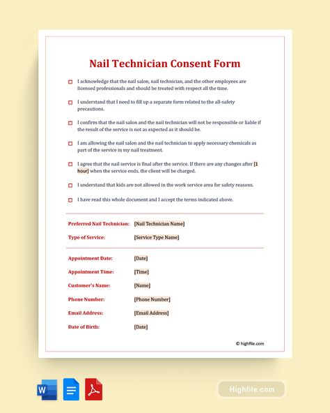 Nail Technician Consent Form Template Nail Consent Form, Nail Tech Consent Form, Nail Consultation Form, Nail Tech Policies, Nail Facts, Nail Branding, Nails For Men, Men Manicure, Mobile Nail Technician