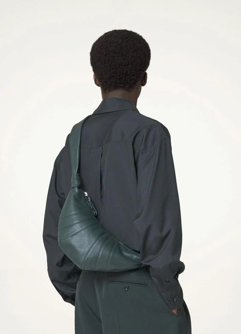 SMALL CROISSANT BAG - MIDNIGHT GREEN - LEMAIRE - Lemaire-USA Lemaire Croissant Bag, Croissant Bag, 23 Fashion, Midnight Green, Man Bags, Fall 23, Silk Bag, Zip Puller, Leather Cleaning