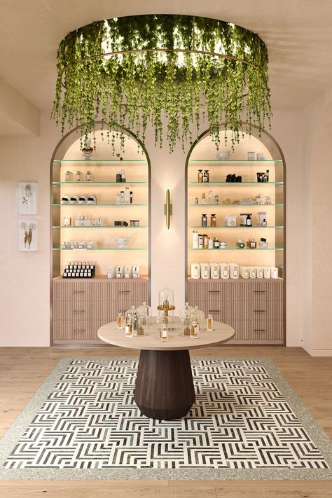 Natural Retail Store Design, Beauty Store Interior Design, Skincare Shop Interior Design, Retail Store Shelves Design, Salon Retail Wall Display Ideas, Wellness Retail Store Design, Retail Interior Design Display, Beauty Retail Store Design, Diy Retail Display Ideas