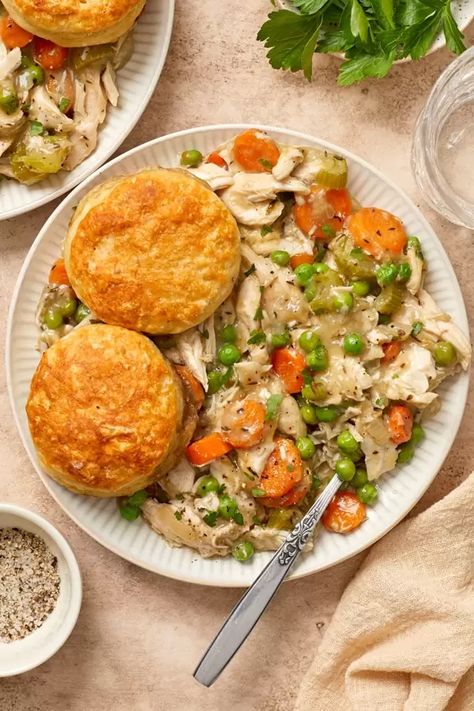 Dairy Free Chicken Pot Pie Casserole - Cook Nourish Bliss Dairy Free Chicken Pot Pie, Paleo Chicken Pot Pie, Dairy Free Biscuits, Homemade Biscuit, Alpha Gal, Pot Pie Casserole, Chicken Pot Pie Casserole, Pot Pie Filling, Gluten Free Dairy Free Recipes