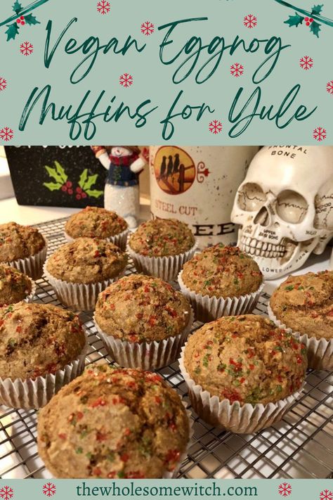 Vegan Eggnog Muffins for Yule: Simple, Festive, and Delicious! Eggnog Muffin Recipe, Pagan Kitchen, Yule Recipes, Eggnog Muffins, Yule Ideas, Vegan Eggnog, Kitchen Witch Recipes, Muffins Vegan, Vegan Muffins