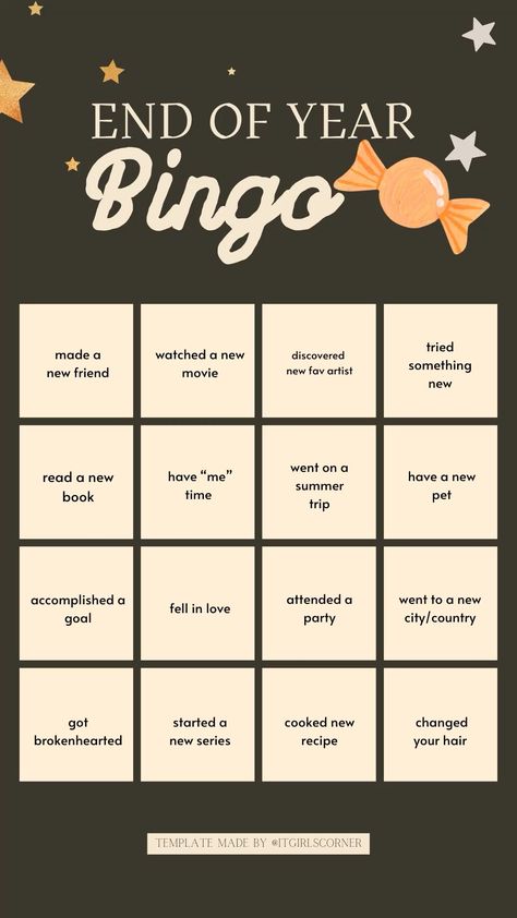 end of year 2023 bingo 2023 Bingo Template, Bingo Template Aesthetic, End Of Year Bingo, 2023 Bingo Card, New Years Bingo, New Year Bingo, 2024 Bingo, 2023 Bingo, Friend Bingo