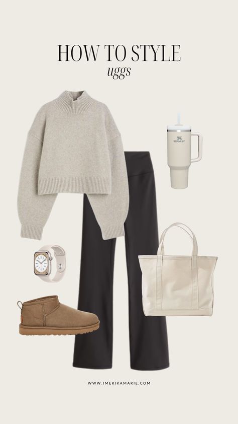 10 Ways to Style Uggs This Fall | Erika Marie Uggs Casual Outfit, Ugg Comfy Outfit, Ugg Work Outfit Ideas, Casual Uggs Outfit, Scandivanian Style, Ugg Outfits Black Women, Fall Everyday Outfits, Fall Trends 2024 Outfits, Cozy Winter Outfits Lazy Days