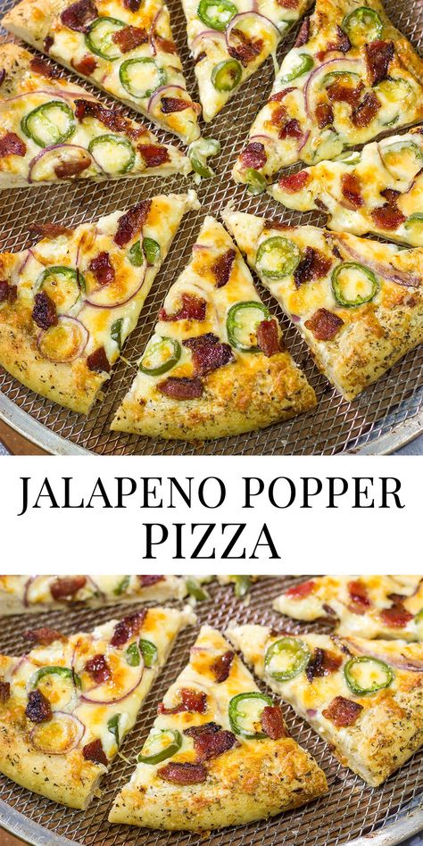 Jalapeno Popper Pizza | Mix things up with this unique + tasty pizza idea! Jalapeno Popper Pizza, Grilled Jalapeno Poppers, Unique Pizza Recipes, Friday Night Pizza, Spicy Pizza, Tasty Pizza, Unique Pizza, Poppers Recipe, Stuffed Jalapenos With Bacon