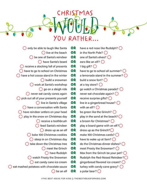 Christmas Edition Would You Rather Christmas Questions, Craft Ideas For Beginners, Xmas Games, Fun Christmas Party Games, Holiday Games, 50 Christmas, Christmas Classroom, Christmas Party Games, Would You Rather