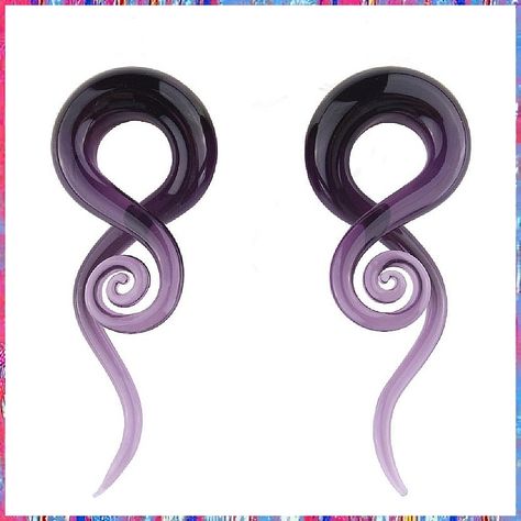 2Pcs Purple Ear Glass Spiral Tapers Plugs Tunnels Expander Hanger Gauges Earrings Stretching Body Piercings Jewelry Piercings Corps, Glass Ear Plugs, Gauges Earrings, Piercings Jewelry, Unique Ear Piercings, Tapers And Plugs, Ear Tapers, Body Jewelry Piercing, Tunnels And Plugs