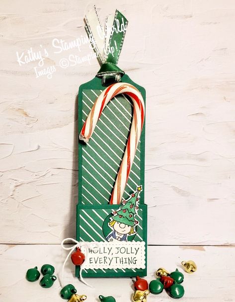 Get a free pdf tutorial from Kathy's Stamping World with all the dimensions and directions. to create this candy cane treat holder featuring Gnome For the Holidays. Gnome For The Holidays, Christmas Craft Fair, Circle Punch, Treat Holder, Glue Dots, Craft Fair, Christmas Craft, Cute Images, Too Cute