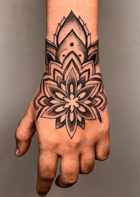 Hand Flower Tattoo Men, Hand Tattoos For Guys Men Design, Tatto Clock, Mandala Tattoo Men, Ace Tattoo, Karma Tattoo, Forearm Band Tattoos, Devil Tattoo, Band Tattoo Designs