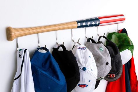 Coat Rack Wall Mount with 8 Hooks on Hardwood Baseball Bat. Fully Assembled, Baseball Bat Flag, Coat Rack Wall Mount, Jersey Display, Colorful Kids Room, Buy Coats, Fun Clothes, Entryway Bathroom, Gifts For Sports Fans, Hat Rack