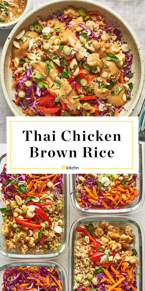 Meal Prep With White Rice, Easy Grain Bowls, Spicy Chicken Yum Yum Rice Bowls, Power Bowls Dinner, Grain Bowls Healthy Recipe Ideas, Thai Meal Prep, Power Bowls Lunch, Rice Bowl Meal Prep, Thai Chicken Bowl