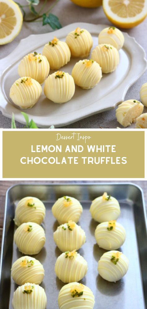 Lemon Blueberry Truffles, White Chocolate Limoncello Truffles, Lemon Chocolate Truffles, Lemon Truffles Easy, Raspberry White Chocolate Truffles, Cake Truffle Recipe, Lemon Cake Truffles, Snack Ideas Dessert, Cinnamon Roll Truffles