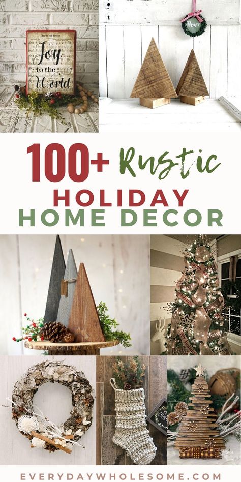 My Top 100 Best Rustic Holiday Home Decor Ideas for your Farmhouse Kitchen, Living Room, Bedroom, Outdoor, Front Porch. Use these everyday including fall, Christmas and wedding ideas. Stockings, Trees, Wreaths, wooden signs, pillows, reindeer, stars, and snowman figures. There are clocks, wall hangings, wall sconces, lighting fixtures, lots of wood, plants, wooden trays, coasters, maps, dream catchers, some more southwest or farmhouse or modern. #rustichomedecor #rusticdecor #rusticchristmas Signs Cricut, Rustic Christmas Crafts, Primitive Christmas Tree, Rustic Christmas Ornaments, Rustic Christmas Wreath, Christmas Yard Decorations, Christmas Signs Wood, Front Porch Christmas Decor, Rustic Holiday