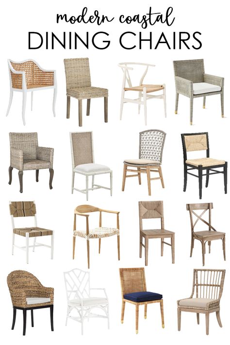 A collection of beautiful modern coastal dining chairs for all budgets and design styles! Modern Coastal Dining, Coastal Dining Chairs, Coastal Chairs, Coastal Dining Room, Coastal Dining, Coastal Living Rooms, Dining Room Chairs Modern, Coastal Living Room, Chairs Dining