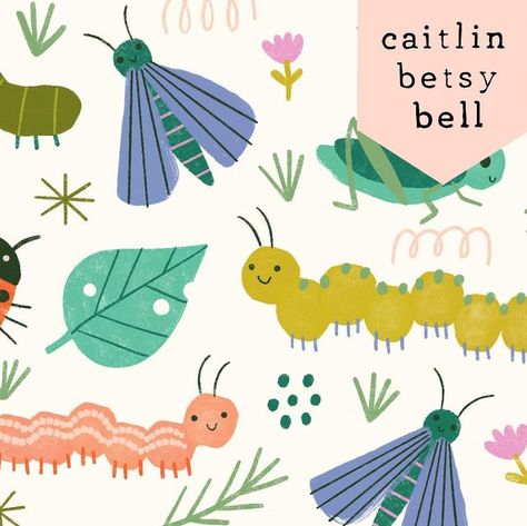 Caitlin Betsy Bell | Designer on Instagram: "Some cute little insects 🐞🐛🌱 #surfacedesign #patternlove #artlicensing #caitlinbetsybell" Cute Caterpillar Illustration, Caterpillar Illustration, Soft Illustration, Kids Hospital, Birds Illustration, Illustration For Kids, Owl Illustration, Cute Illustrations, Bug Art