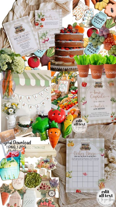 Picture this: a charming, locally grown baby shower with all the organic feels. Our collection brings that vibe to life! From a versatile Large Welcome Sign Template that's perfect for a farmers market stand to a gardening or fruit-themed baby shower, this set has you covered. It's all about celebrating with love and natural charm, making it ideal for a market baby shower, veggie-themed celebration, or an organic baby bash. So, let's make your event a real standout with this heartwarming, one-of-a-kind collection. Don't miss out on the chance to add that extra special touch to your celebration! Produce Themed Party, Fall Farmers Market Baby Shower Theme, Farmers Market Gender Reveal, Baby Shower Farmers Market, Picnic Themed Baby Shower Ideas, Farmers Market Shower Theme, Gardening Baby Shower Theme, Vegetable Baby Shower Theme, Farmer Market Baby Shower Ideas