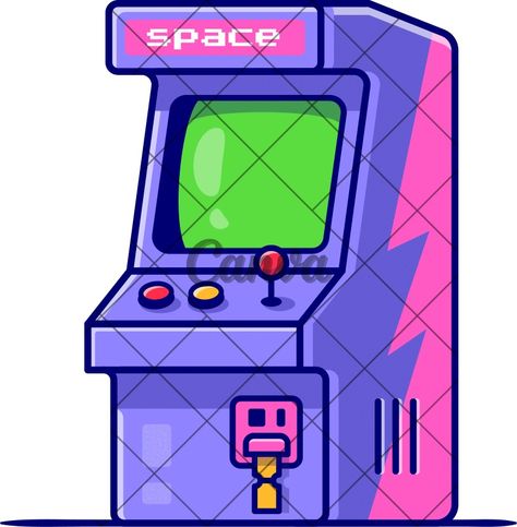 Arcade Machine Cartoon Vector Illustration - Icons by Canva Arcade Machine Drawing, Machine Drawing, Arcade Machine, One Design, Vector Illustration, Drawings, Canvas