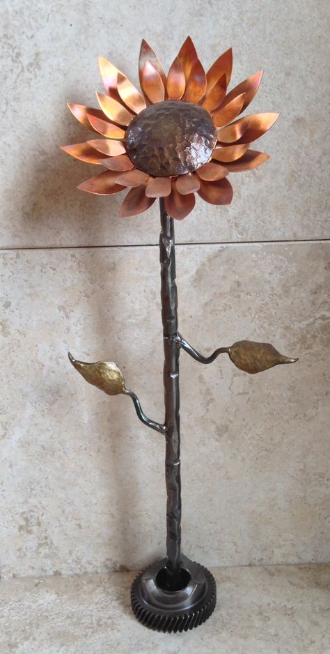 Full Sunflower Metal Sunflower, Organic Sculpture, Copper Crafts, Metal Art, Metallica, Sunflower, Candle Holders, Copper, Candles