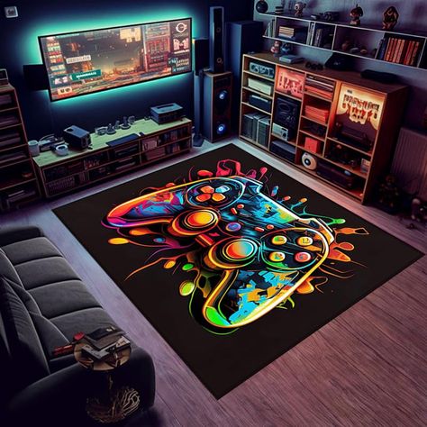 PRICES MAY VARY. 1. Size: With dimensions of 36x24inches (90x60cm), our gaming rug offers ample coverage for your gaming area. Whether you're playing on a console or PC, this rug provides a comfortable and immersive experience, enhancing your gameplay sessions. 2. Versatile Usage: This gamer rug is not limited to just the game room. It also serves as an excellent choice for boys' bedrooms, adding a cool and trendy vibe to their personal space. 3. Premium Quality: Our gaming rug is designed with Game Room Design Man Caves, Space Boys Room, Boys Gamer Room, Older Boys Bedroom Ideas, Boys Gaming Bedroom, Preteen Boys Bedroom, Gaming Rug, Game Bedroom, Gamer Rug