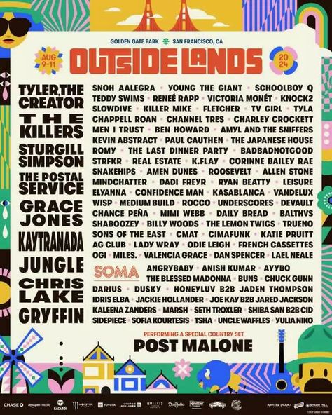 Outside Lands Lineup for 2024 is here! - CrawlSF Golden Gate Park San Francisco, Confidence Man, Kevin Abstract, Corinne Bailey Rae, San Francisco Neighborhoods, Young The Giant, Schoolboy Q, Outside Lands, Victoria Monet