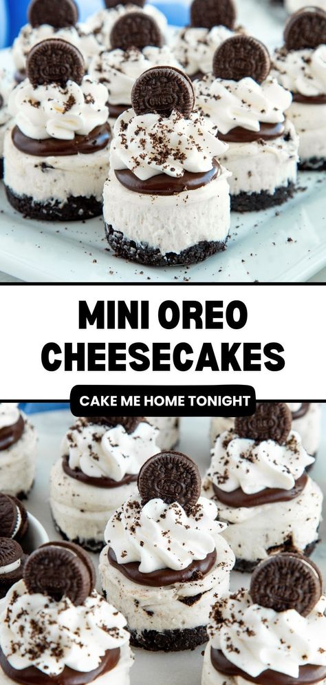 Mini Oreo cheesecakes are an easy no bake cheesecake recipe made with an Oreo crust, cookies and cream cheesecake filling, chocolate ganache, and whipped cream. Freeze Cheesecake, Chocolate Ganache Whipped, Freeze Cheese, Oreo Cheesecake Bars, Oreo Cheesecake Bites, Mini Oreo Cheesecake, Cheesecake Bites Recipe, Cookies And Cream Cheesecake, Easy No Bake Cheesecake