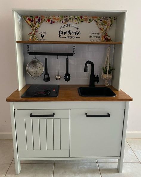 IKEA Play Kitchen - 15 DUKTIG Hacks | Apartment Therapy Diy Farmhouse Play Kitchen, Ikea Kitchen Hack Kids, Ikea Toy Kitchen, Ikea Play Kitchen Hack, Ikea Kids Kitchen, Toddler Play Kitchen, Ikea Play, Ikea Play Kitchen, Ikea Duktig