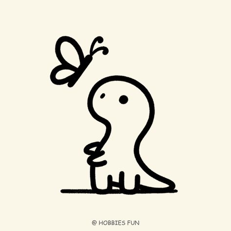 Simple Cartoon Dinosaur, Cartoon Doodles Easy, Kawaii Dinosaur Drawing, Simple Cute Animal Doodles, Cute Dino Drawings Easy, Derpy Doodles, Dinosaur Painting Easy, Cute Small Drawings Doodles Simple, Cute Hand Drawings