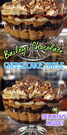 Baileys Chocolate Cheesecake Trifle Thanksgiving Truffle Bowl, Bailey’s Chocolate Cheesecake Trifle, Christmas Truffle Bowl Desserts, Chocolate Trifle Desserts Easy, Trifle Desserts Thanksgiving, Baileys Chocolate Cheesecake Trifle, Triffle Desserts Simple, Chocolate Cheesecake Trifle, Baileys Trifle