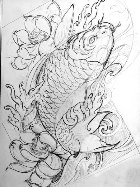 Japan Fish Tattoo Design, Neo Traditional Koi Fish Tattoo, Koifish Japanese Tattoo, Japanese Koi Tattoo Design, Koi Japanese Tattoo, Fish Tattoo Drawing, Japanese Koi Fish Tattoo Design, Koi Sketch, Japanese Koi Tattoo