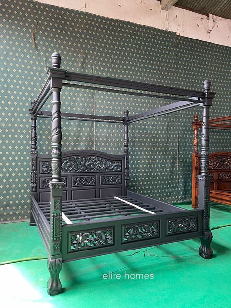 Gothic Dead Black Super King 6' Mahogany Floral four poster mahogany bed frame  | eBay Four Poster Bed With Curtains, Gothic Bed Frame, Crystal Room Decor, Mahogany Bed, Gothic Bed, Gothic Decor Bedroom, Gothic Room, Wooden Beds, Gothic Bedroom