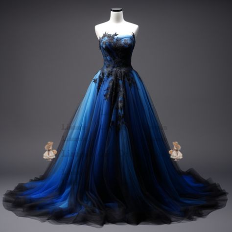 Purple Blue Wedding Dress, Deep Blue Wedding Dress, Blue And Black Wedding Dress, Black And Blue Wedding Dress, Black And Blue Wedding, Black And Blue Wedding Theme, Baby Blue Wedding Dresses, Navy Blue Wedding Dress, Masquerade Ball Dresses