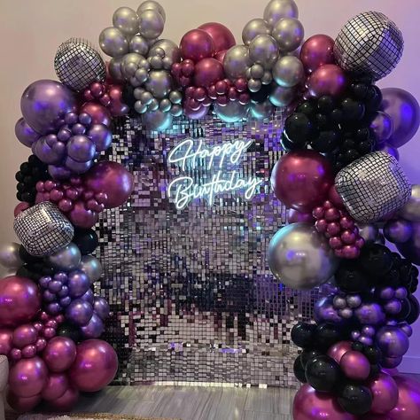 PRICES MAY VARY. 【Disco Themed balloon Kit】Metallic Hot Red Purple Silvery balloons Including 22inch large Disco foil balloons. Perfect for 80s 90s Themed party，Happy Birthday Theme Party decoration,video game Party decoration. 【Non-toxic and safe】 The disco ball balloon garland made of high-quality, non-toxic materials, it is safe for all occasions and ages. 【 Various Uses】 The disco ball balloon garland erfect for parties, 80s 90s Themed party，Happy Birthday Theme Party decoration,video game P Hot Pink Chrome, Disco Ball Balloons, 90s Themed Party, Ball Balloons, Decoration Video, Video Game Party Decorations, 70s Theme Party, 80s Party Decorations, Purple Birthday Party