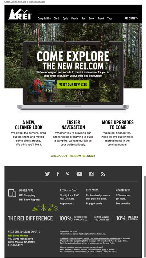 REI email Website Announcement Ideas, New Website Launch Announcement, New Website Announcement, Website Launch Idea, Website Announcement, New Website Launch, Website Ads, Email Layout, Email Inspiration