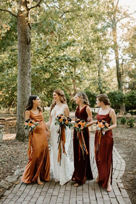 Burgundy And Burnt Orange Wedding Bridesmaid Dresses, Bridemaids Dresses Fall Burnt Orange, Burnt Orange And Burgundy Bridesmaid Dresses, Orange And Burgundy Bridesmaid Dresses, Rust Orange Fall Wedding, Maroon And Orange Bridesmaid Dresses, Wine And Rust Wedding Colors, Rust And Wine Wedding, Burgundy And Orange Bridesmaid Dresses