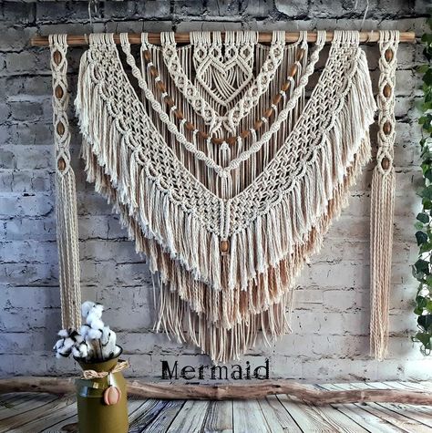 Macrame Wall Hanging for Your Home Decor Large Fiber Art | Etsy Macrame Wall Hanging Ideas, Dekorasi Bohemia, Art Macramé, Macrame Wall Hanging Tutorial, Macrame Wall Hanger, Macrame Wall Hangings, Makramee Diy, Yarn Wall Art, Macrame Knots Pattern